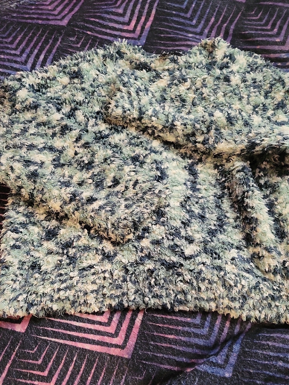 Forever 21+ Fuzzy Multi-Color Knit Sweater in Cream, Navy & Teal